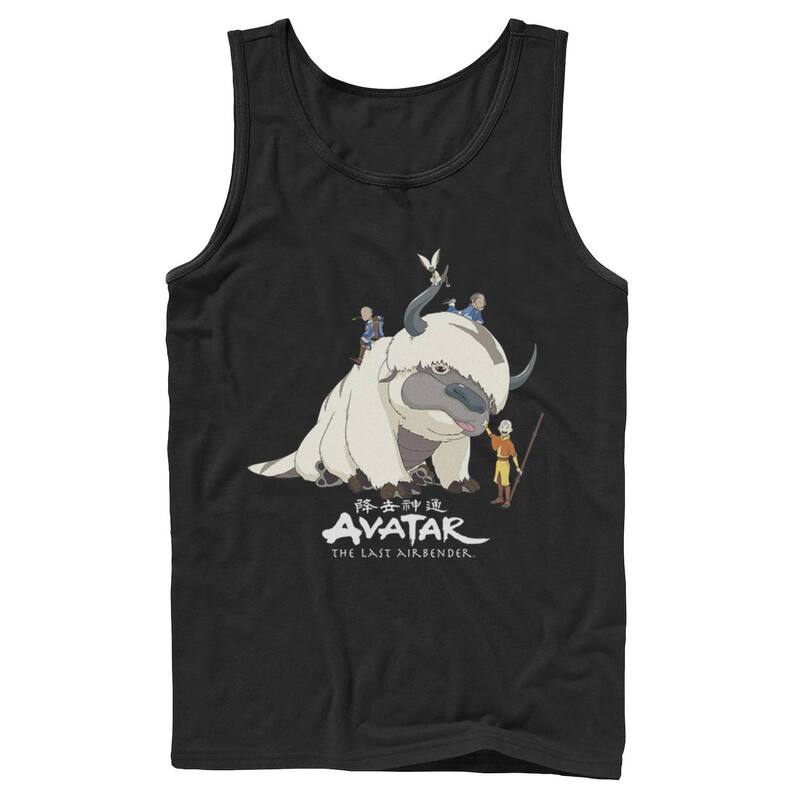 アニメキャラクター レディース トップス Tシャツ ロゴ Licensed Character Men's Avatar: The Last Airbender Appa Group Shot Logo Tank Top Black ブラック