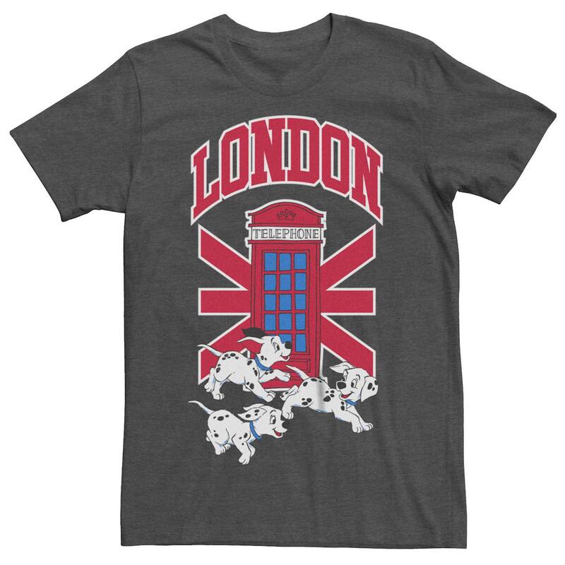 ディズニー レディース トップス Tシャツ ブーツ Disney's 101 Dalmatians Men's London Phone Booth Tee Charcoal Heather チャコール