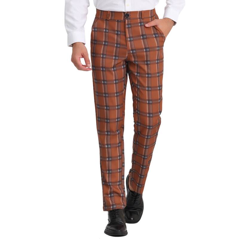Lars Amadeus レディース ボトムス カジュアルパンツ Lars Amadeus Men's Plaidress Pants Formal Business Checked Trousers Brown White ホワイト