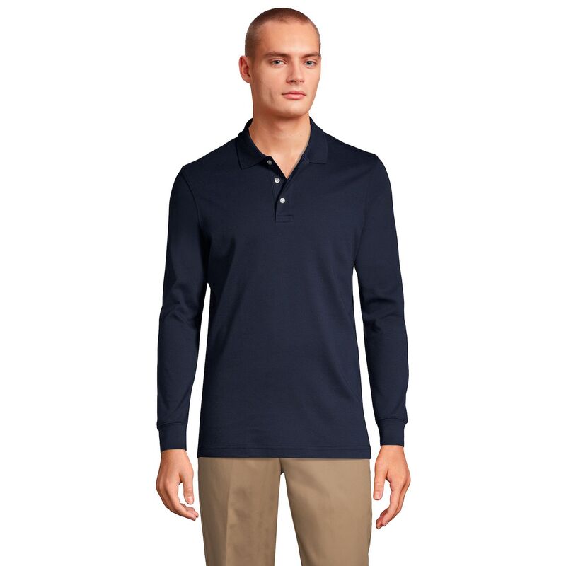 ランズエンド レディース トップス Tシャツ ポロシャツ Mens Lands' End Long Sleeve Interlock Polo Shirt Classic Navy ネイビー｜ReVida 店 8,174円