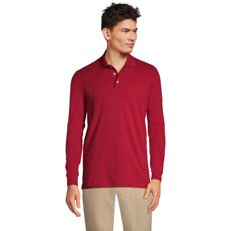 ランズエンド レディース トップス Tシャツ ポロシャツ Mens Lands' End Long Sleeve Interlock Polo Shirt Red レッド