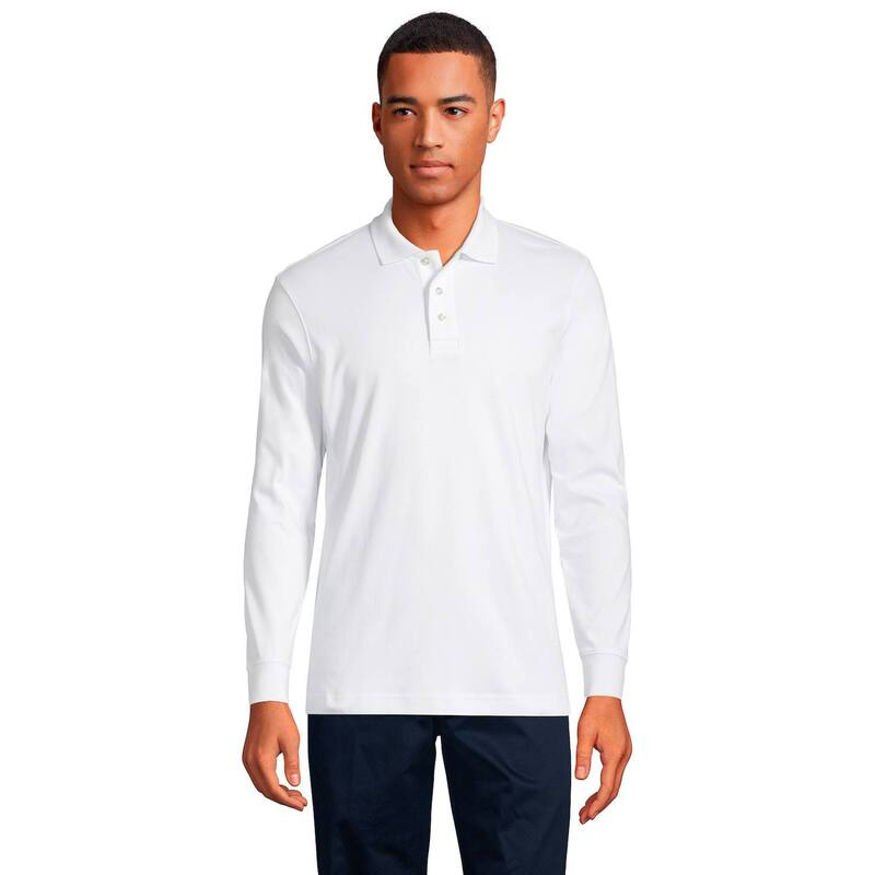 ランズエンド レディース トップス Tシャツ ポロシャツ Mens Lands' End Long Sleeve Interlock Polo Shirt White ホワイト|ReVida 店