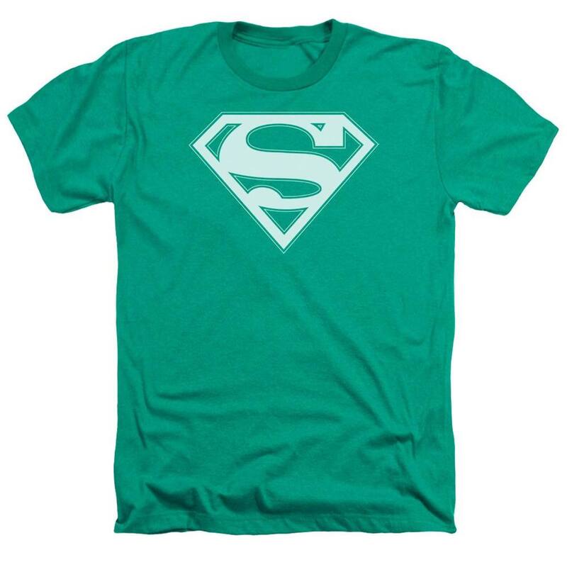 アニメキャラクター レディース トップス Tシャツ Licensed Character Superman Green & White Shield Adult Heather T-shirt Kelly Green グリーン