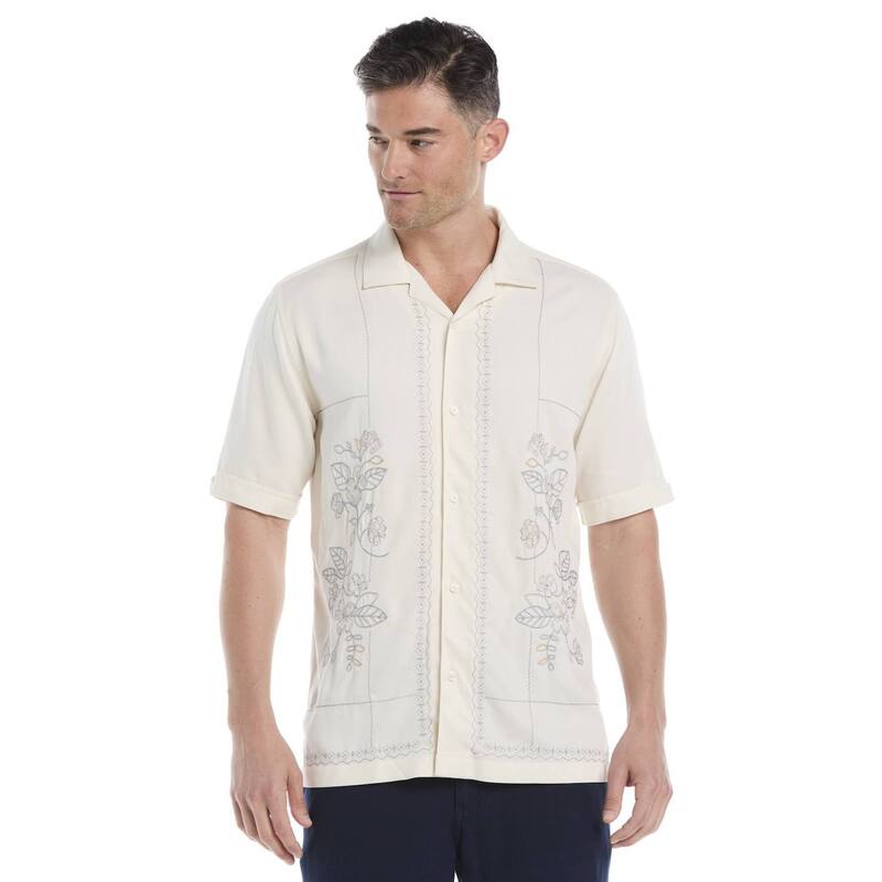 キューバ共和国ベラ レディース トップス プルオーバー Men\u0027s Cubavera L-Shapembroidery Woven Short Sleeve Button Up Shirt Egret