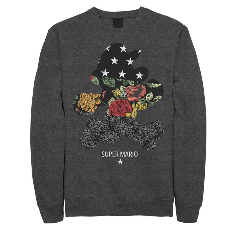 アニメ文字記号 レディース トップス プルオーバー Licensed Character Men\u0027s Nintendo Dark Cut Crew Pull Over Charcoal Heather 濃灰色