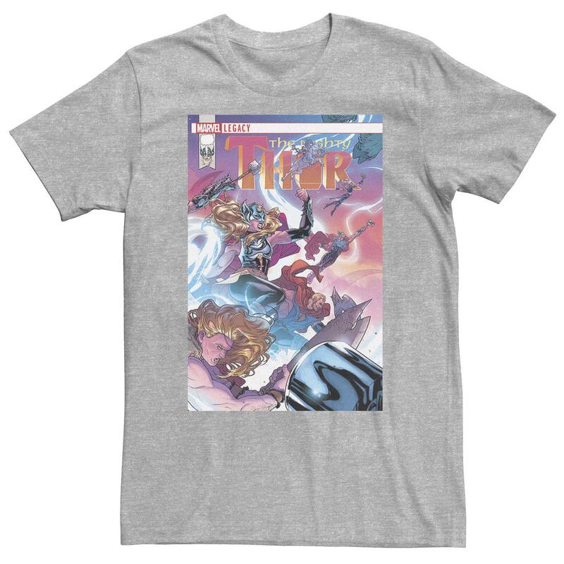 アニメキャラクター レディース トップス Tシャツ トール Licensed Character Big & Tall Marvel Thor Family Feud Legacy Comicover Tee Athletic Heather ヘザー