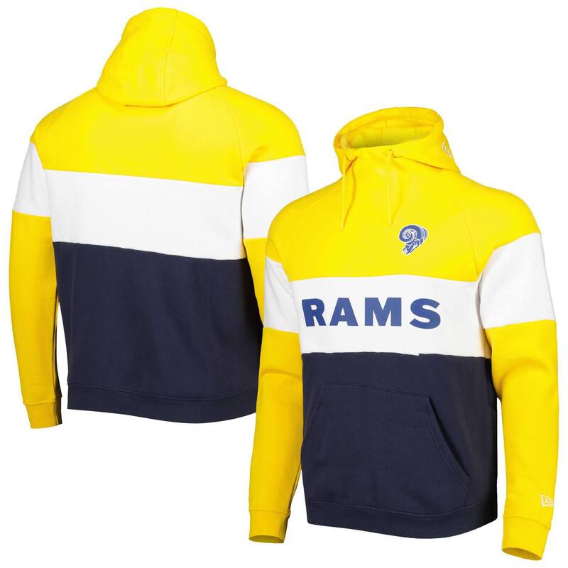 ニューエラ レディース トップス Tシャツ カラーブロック パーカー Men's New Era Navy/Gold Los Angeles Rams Colorblock Throwback Pullover Hoodie Lar Navy ネイビー