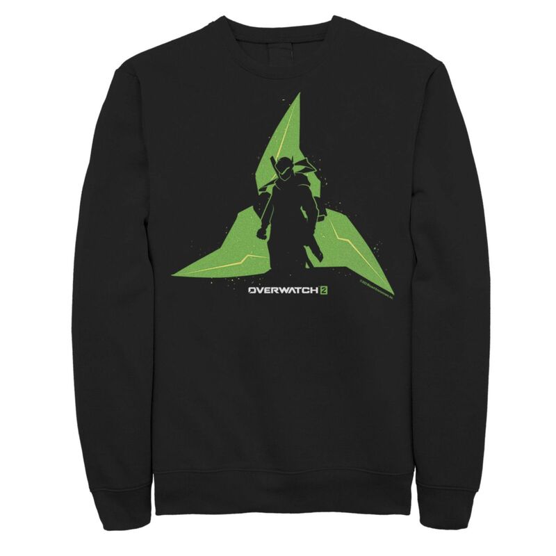 アニメ文字記号 レディース トップス プルオーバー 流汗 フリース Licensed Character Men\u0027s Overwatch 2 Genji Shuriken Silhouette Fleece Sweatshirt Black 黒いこと