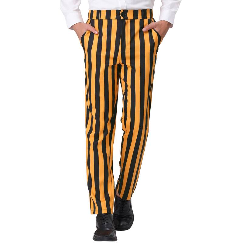 Lars Amadeus レディース ボトムス カジュアルパンツ Lars Amadeus Men'striped Pantskinny Fit Color Block Dress Trousers Yellow Black ブラック