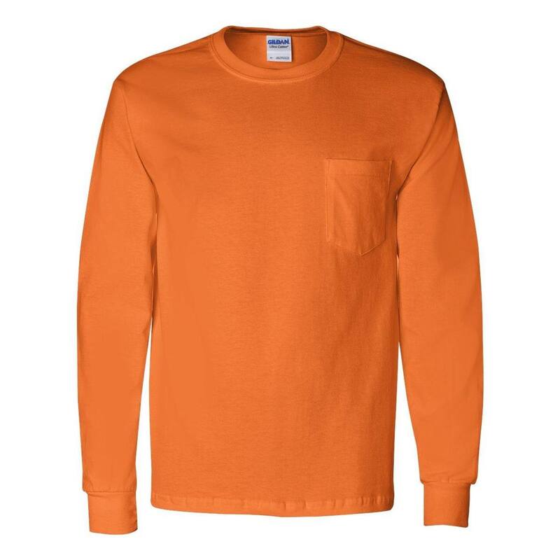 ギルダン レディース トップス Tシャツ コットン Gildan Ultra Cotton Long Sleeve Pocket-Shirt Safety Orange オレンジ