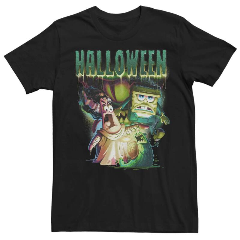 アニメキャラクター レディース トップス Tシャツ パンツ グラフィック Licensed Character Men'spongeBob SquarePants Halloween Poster Graphic Tee Black ブラック