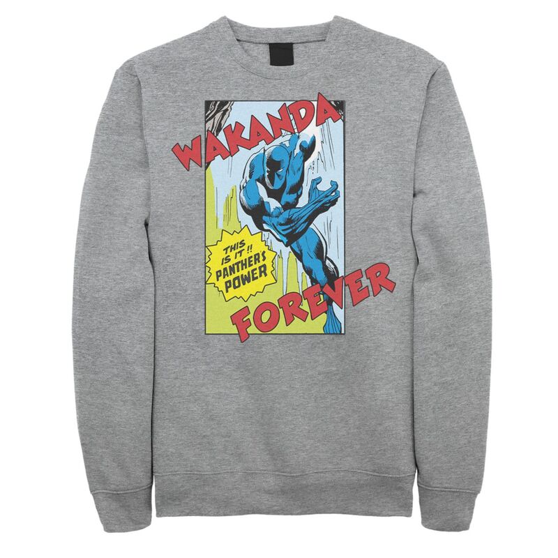 マーベル レディース トップス プルオーバー ヴィンテージ 汗水 Men\u0027s Marvel Black Panther Vintage Comic Poster Sweatshirt Athletic Heather ギョリュウモドキ