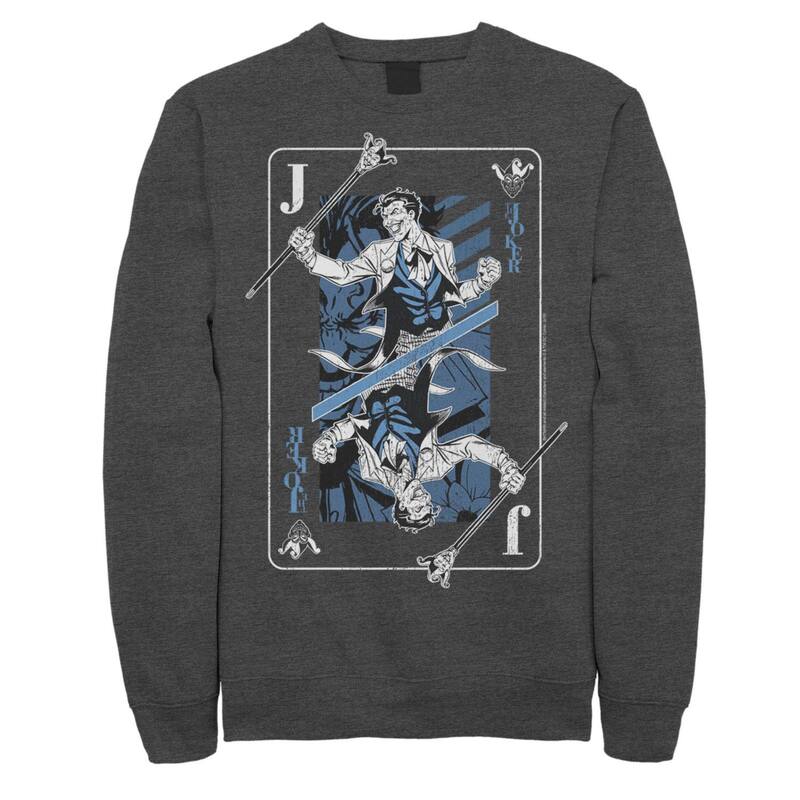 アニメキャラクター レディース トップス Tシャツ スウェット Licensed Character Mens DComics The Joker Playing Card Sweatshirt Charcoal Heather チャコール