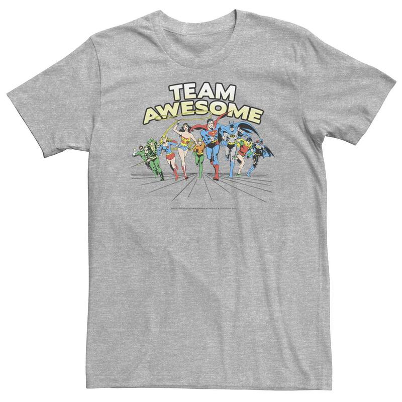 アニメキャラクター レディース トップス Tシャツ トール Licensed Character Big & Tall DComics Justice league Team Awesome Group Shotee Athletic Heather ヘザー