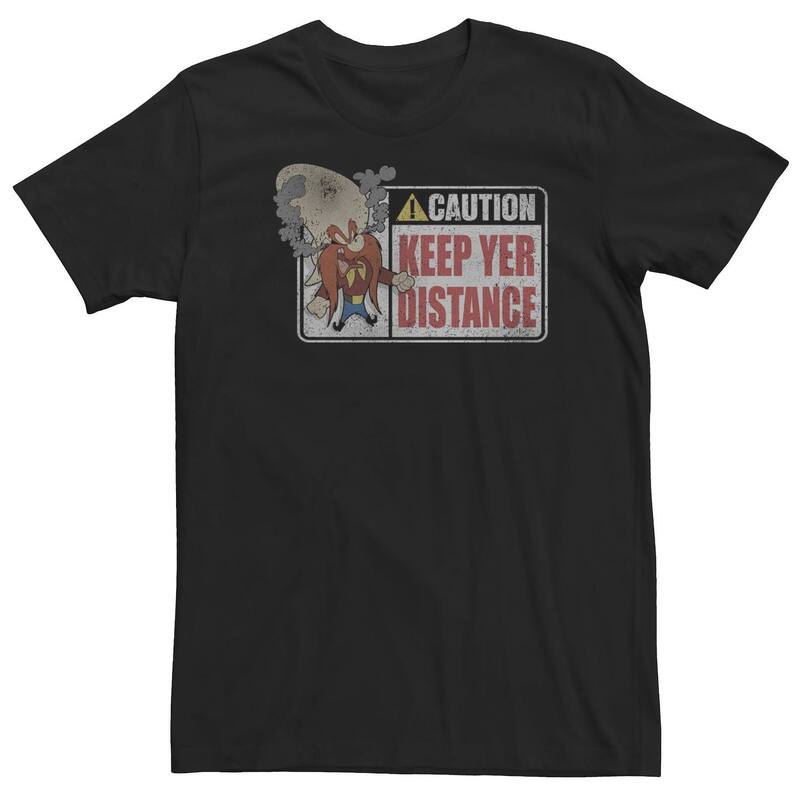 アニメキャラクター レディース トップス Tシャツ トール Licensed Character Big & Tallooney Tunes Yosemite Sam Caution Keep Yer Distance Tee Black ブラック