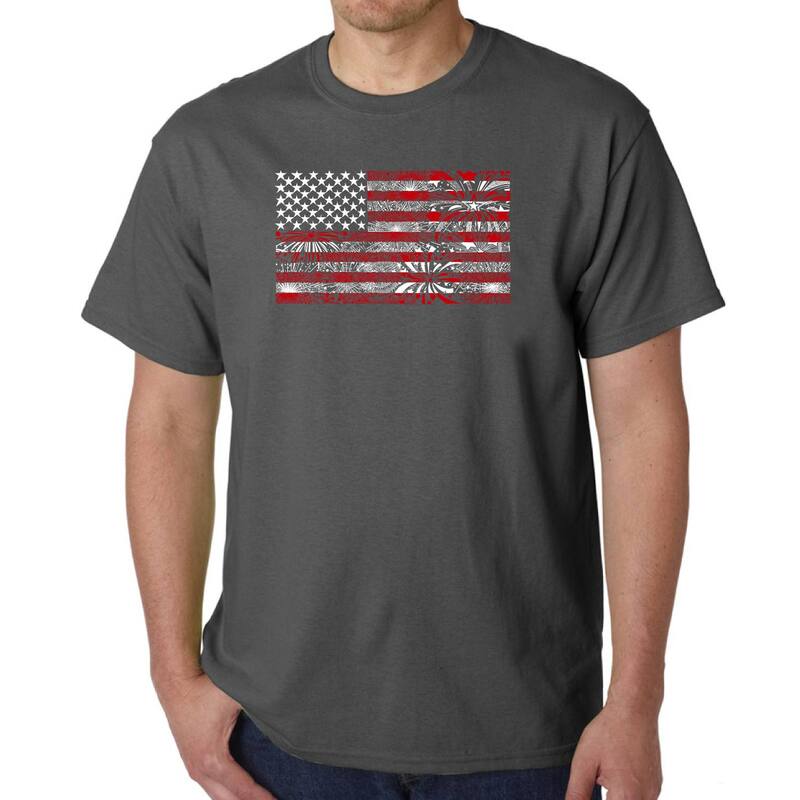 エルエーポップアート レディース トップス Tシャツ LA Pop Art Fireworks American Flag - Men's Word Art-shirt Grey グレー｜ReVida 店