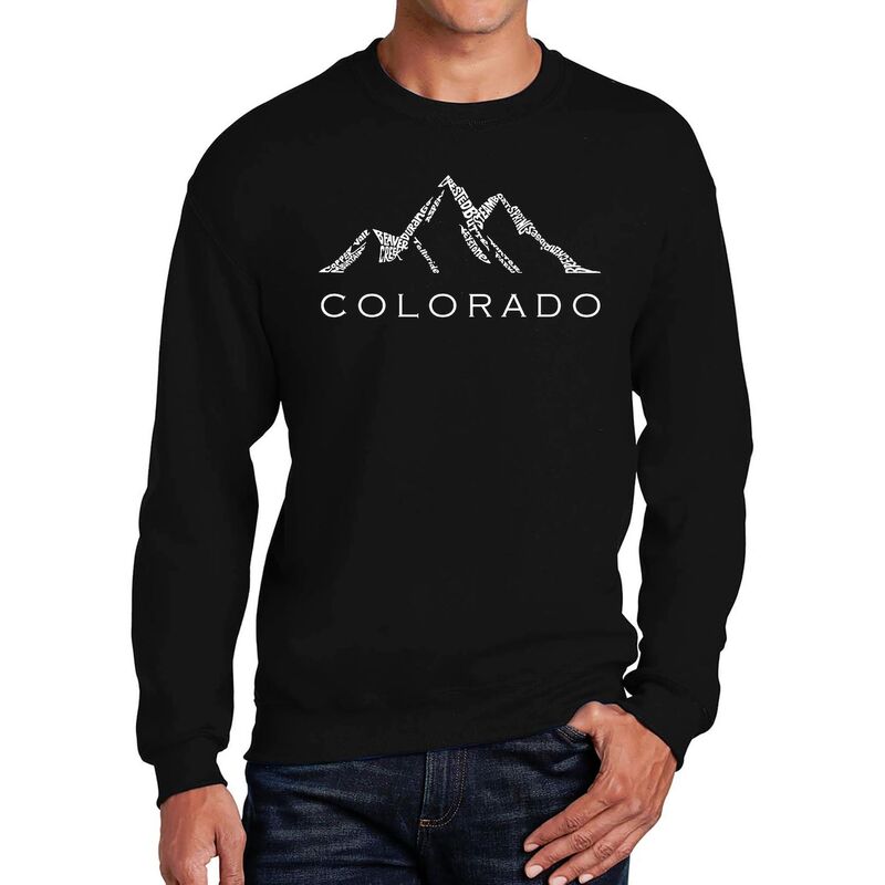 エルエーポップアート レディース トップス プルオーバー 労働者の一団のど首 汗水 天使の都市 Pop Art Colorado Ski Towns - Men\u0027s Word Art Crewneck Sweatshirt Black 黒いこと