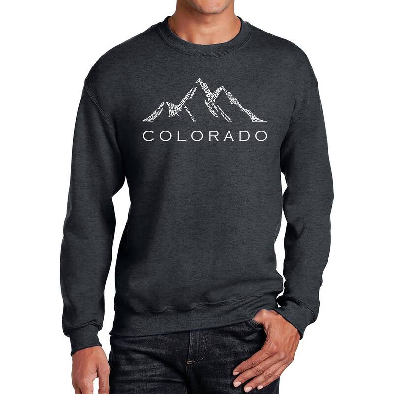 エルエーポップアート レディース トップス プルオーバー 労働者の一団素っ首 流汗 天使の都市 Pop Art Colorado Ski Towns - Men\u0027s Word Art Crewneck Sweatshirt Grey 薄墨色