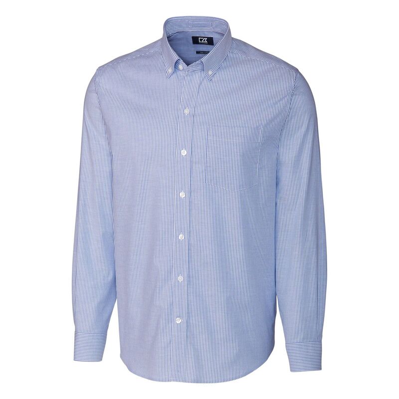 截断機アンドうしろ側 レディース トップス プルオーバー オックスフォード トール Cutter \u0026 Buck Stretch Oxford Stripe Mens Big and Tallong Sleeve Dresshirt French Blue 青み