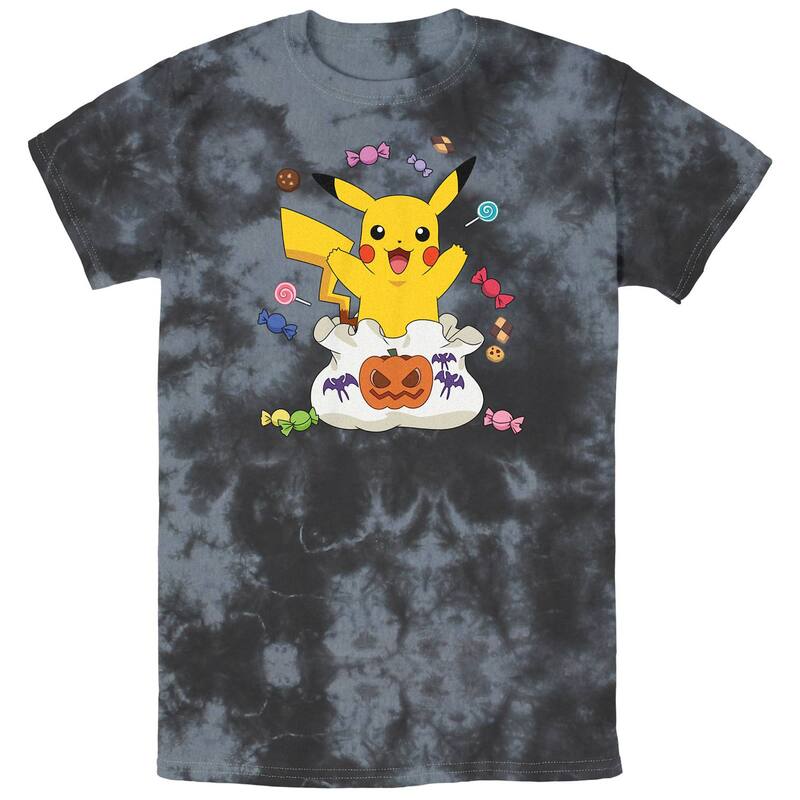 アニメ人となり レディース トップス ティーシャツ Licensed Character Men\u0027s Pokmon Pikachu Treat Bag Of Candies Bombard Wash Tee Black Charcoal 黒いこと レディースファッション-Tシャツ・カットソー-トップス