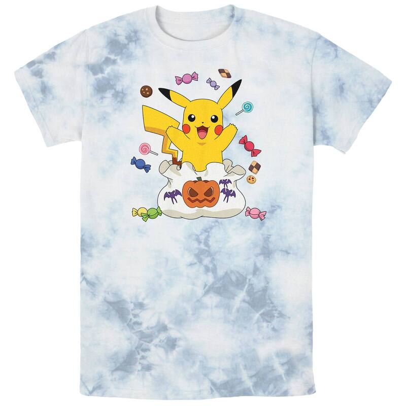 アニメキャラクター レディース トップス Tシャツ Licensed Character Men's Pokmon Pikachu Treat Bag Of Candies Bombard Wash Tee White Blue ホワイト