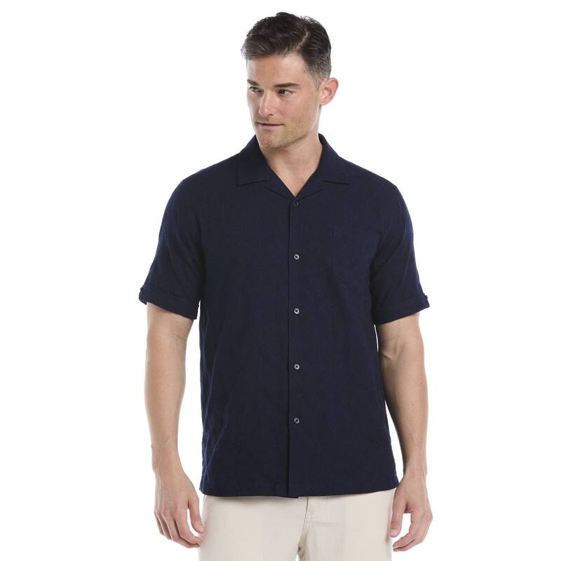キューバ共和国ベラ レディース トップス プルオーバー Men\u0027s Cubavera Short Sleeve Medallion Dobby Shirt Dress Blues