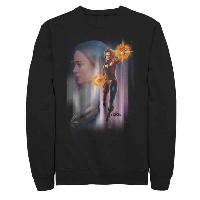 マーベル レディース トップス プルオーバー 流汗 旗がしら Men\u0027s Marvel Captain Marvel Flying Space Portrait Sweatshirt Black 黒いこと