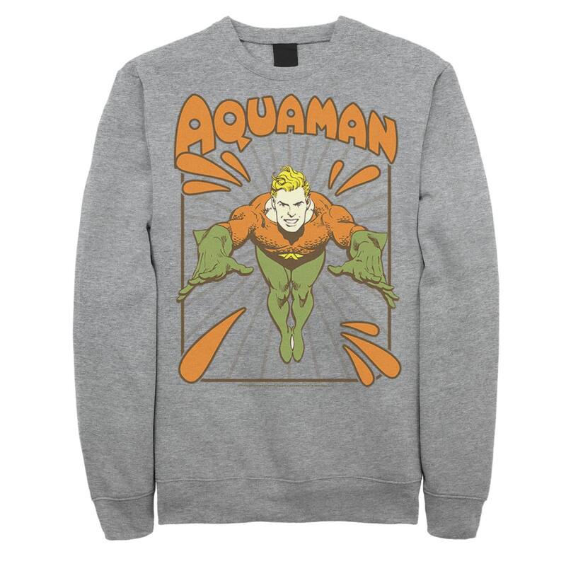 アニメキャラクター レディース トップス Tシャツ スウェット ロゴ フリース Licensed Character Men's DComics Aquaman Simple Text Logo Portrait Fleece Sweatshirt Athletic Heather ヘザー