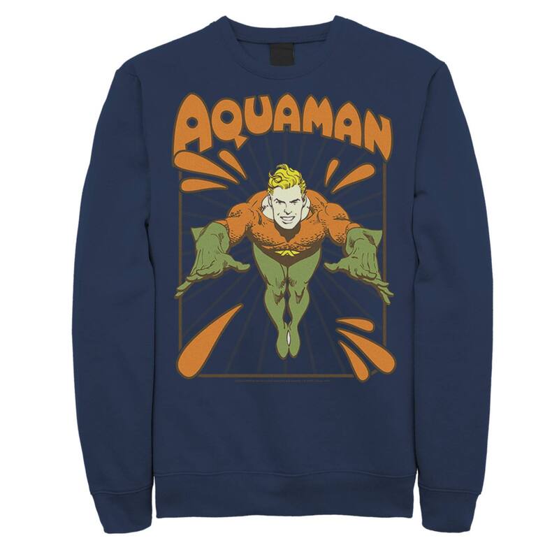アニメキャラクター レディース トップス Tシャツ スウェット ロゴ フリース Licensed Character Men's DComics Aquaman Simple Text Logo Portrait Fleece Sweatshirt Navy ネイビー