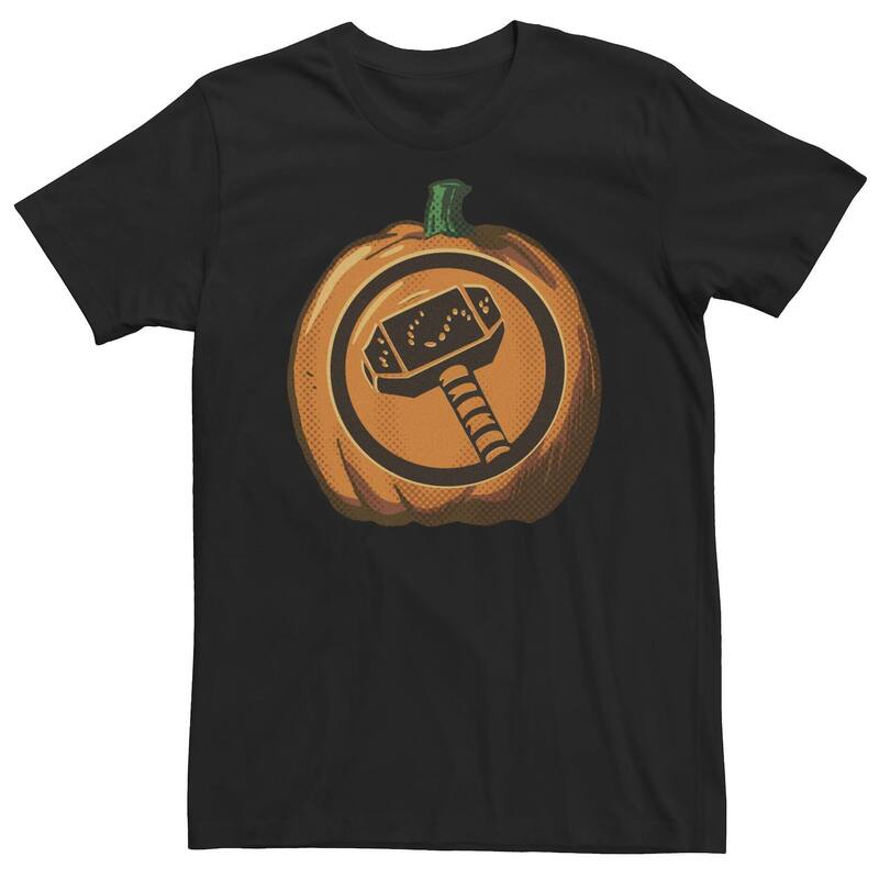 マーベル レディース トップス Tシャツ トール Big & Tall Marvel Thor Hammer Halloween Pumpkin Tee Black ブラック