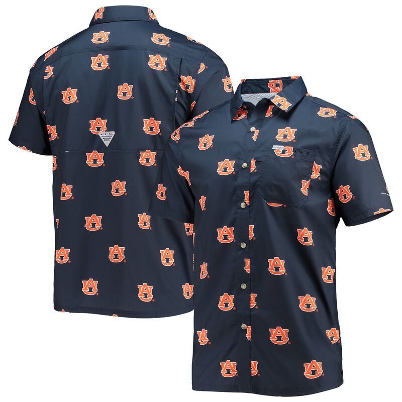 コロンビア レディース トップス Tシャツ Men's Columbia Navy Auburn Tigersuper Slack Tide Omni-Shade Button-Up Shirt Aub Navy ネイビー