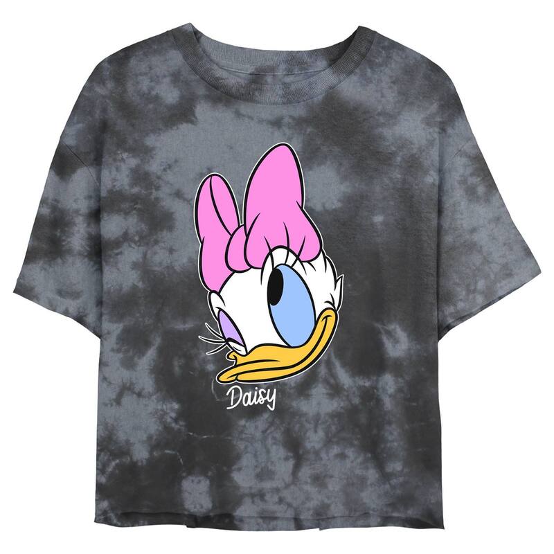 ディズニー レディース トップス Tシャツ Disney's Daisy Duck Juniors' Winking Face Portrait Wash Crop Tee Black Charcoal ブラック