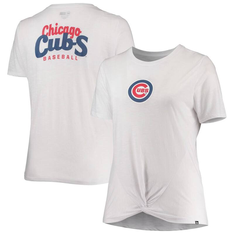 ニューエラ レディース トップス Tシャツ プラスサイズ Women's New Era White Chicago Cubs Plusize 2-Hit Front Knot-Shirt Cub White ホワイト