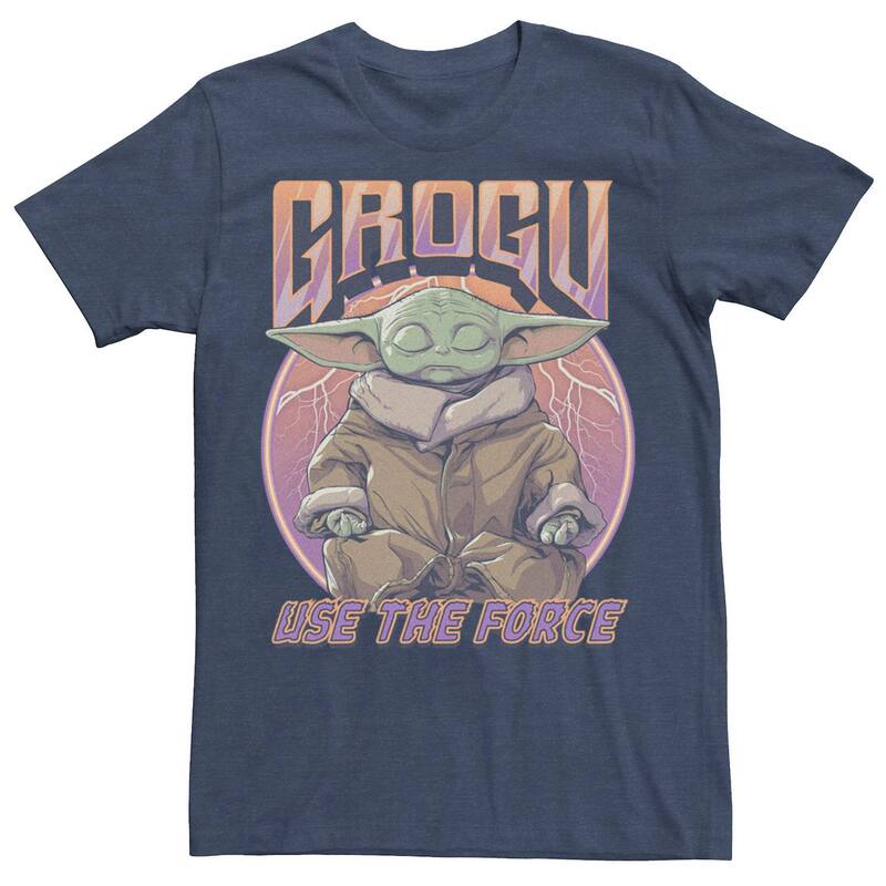 アニメキャラクター レディース トップス Tシャツ Licensed Character Men'star Wars The Mandalorioan Zen Groguse The Force Poster Tee Navy Heather ヘザー