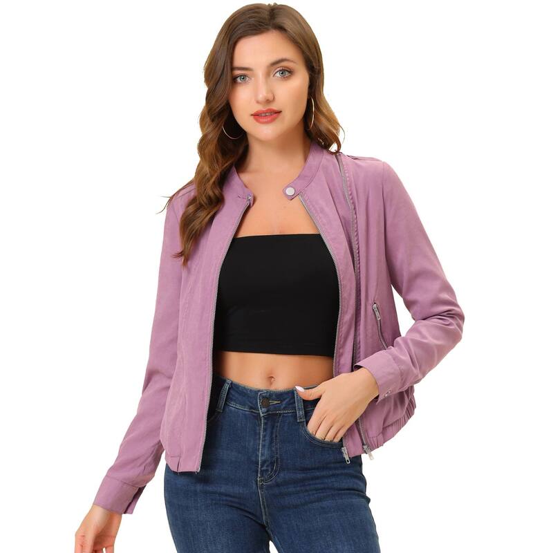 アレグラ ケー レディース アウター ジャケット・ブルゾン ALLEGRA K Women's Lightweight Stand Collar Zip up Biker Moto Jacket Dark Pink ピンク