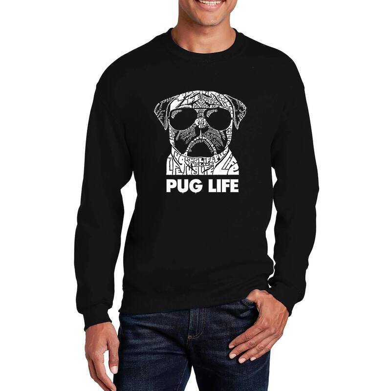 エルエーポップアート レディース トップス プルオーバー 労働者の一団のど首 汗水 天使の都市 Pop Art Pug Life - Mens Word Art Crewneck Sweatshirt Black 黒いこと