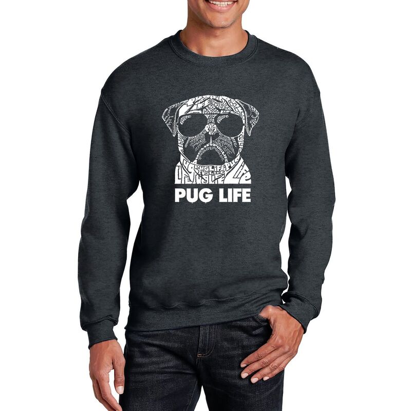エルエーポップアート レディース トップス プルオーバー 労働者の一団のど首 汗水 天使の都市 Pop Art Pug Life - Mens Word Art Crewneck Sweatshirt Grey 薄墨色
