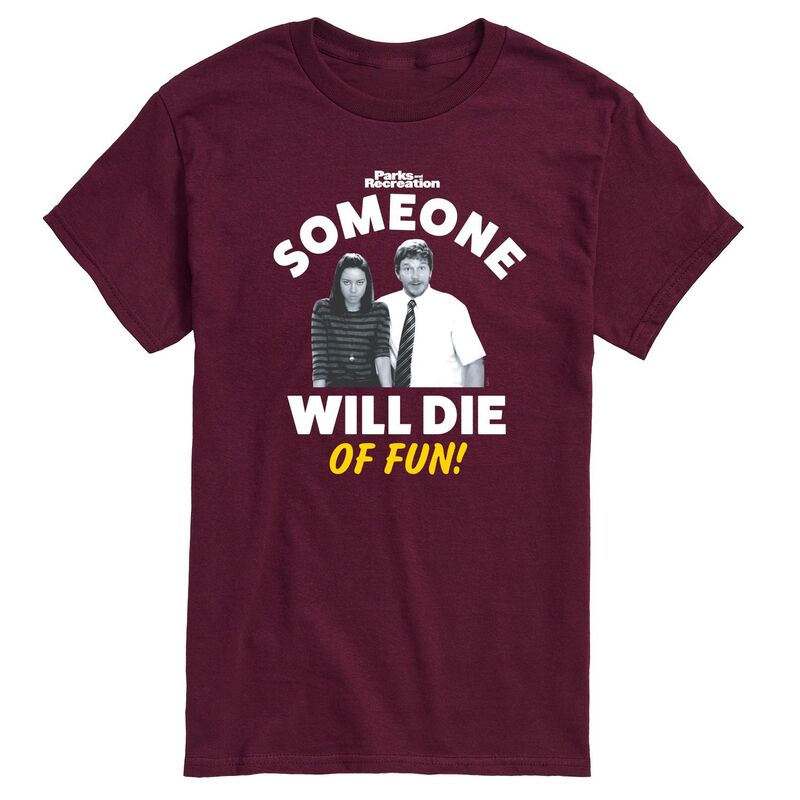 アニメキャラクター レディース トップス Tシャツ グラフィック Licensed Character Men's Parks And Recs Die OFun Graphic Tee Maroon マルーン