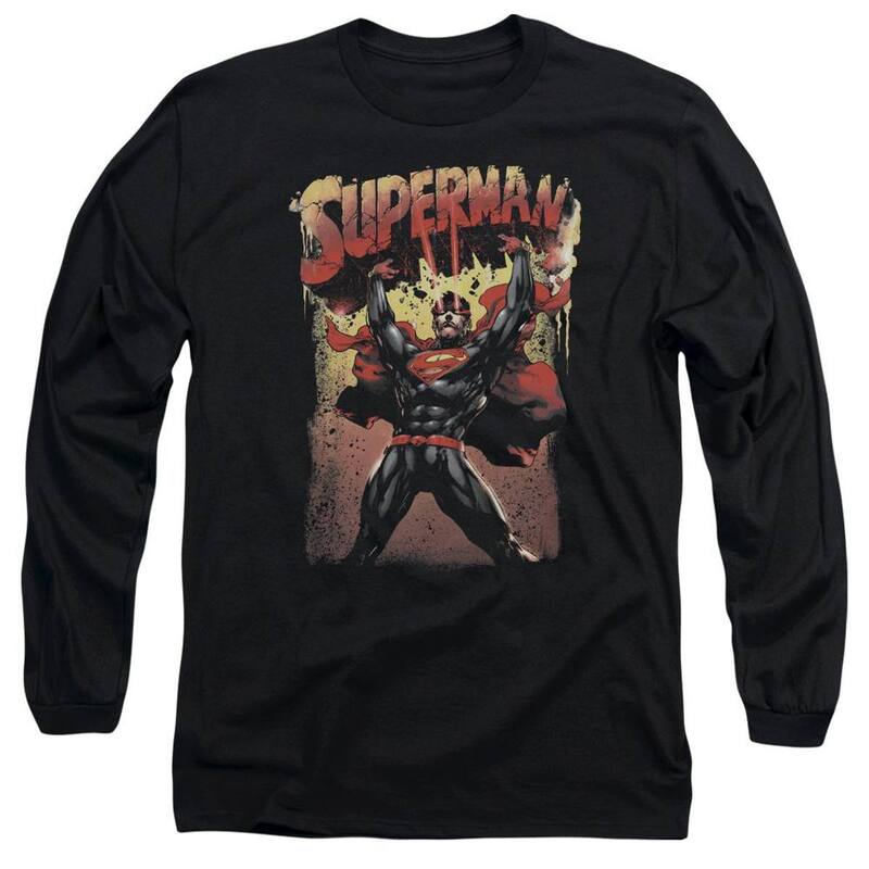 アニメ文字記号 レディース トップス プルオーバー Licensed Character Superman Lift Up Long Sleeve Adult-shirt Black 黒いこと