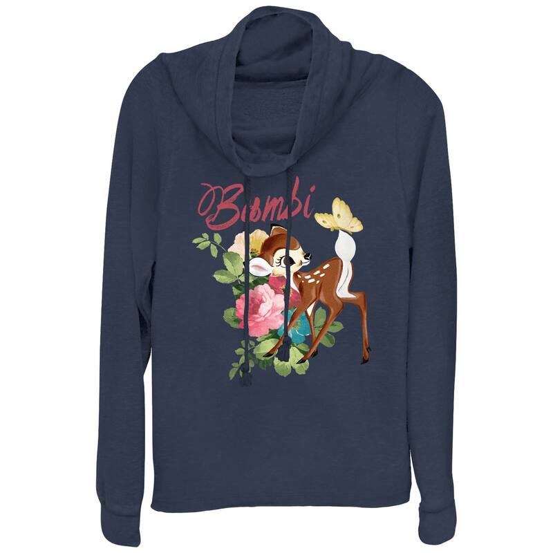 ディズニー レディース トップス Tシャツ グラフィック Disney's Bambi Painting Women's Cowlneck Graphic Lightweight Long Sleeve Navy ネイビー｜ReVida 店