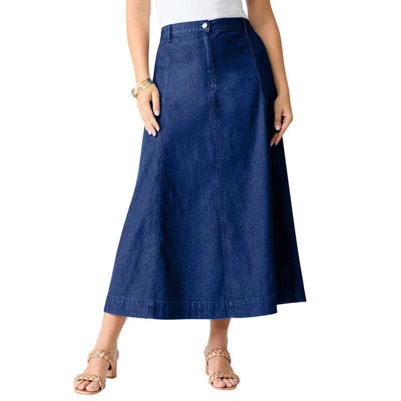 ロアマンズ レディース ボトムスカート A ライン プラスサイズ マキシ Roaman's Women's Plusize Classic Stretch A Line Maxi Skirt Dark Wash