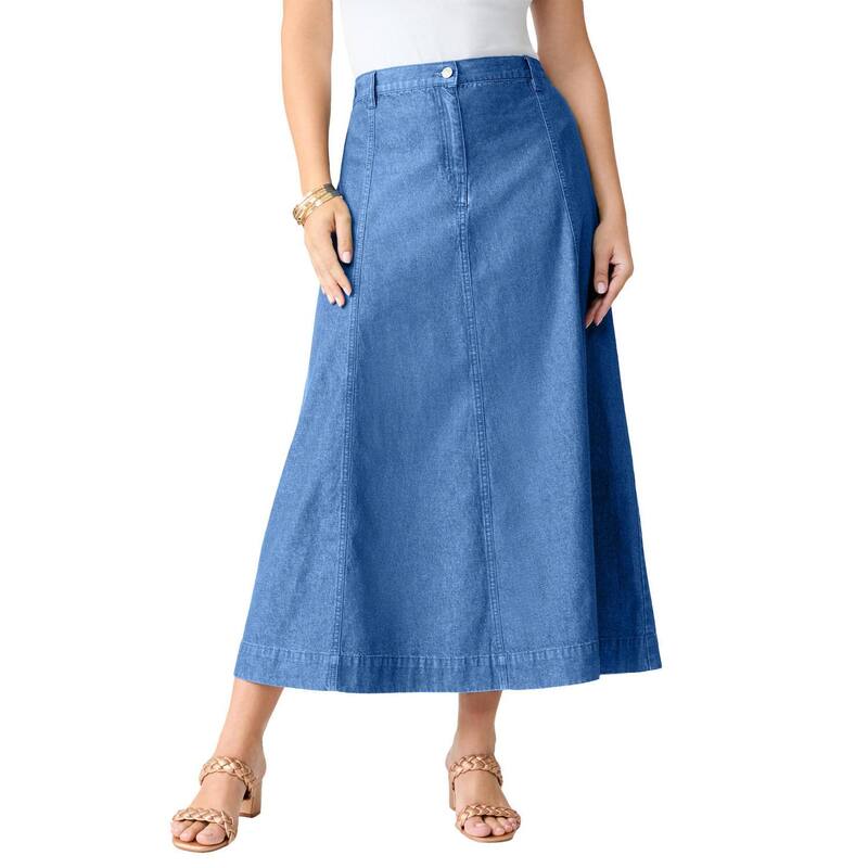 ロアマンズ レディース ボトムスカート A ライン プラスサイズ マキシ Roaman's Women's Plusize Classic Stretch A Line Maxi Skirt Light Stonewash
