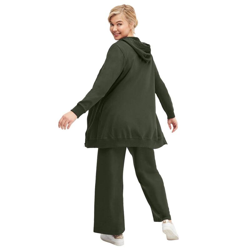 Ellos レディース ボトムス カジュアルパンツ ワイドレッグ プラスサイズ パイル ellos Plusize Wide Leg French Terry Sweatpant Deep Olive オリーブ｜ReVida 店