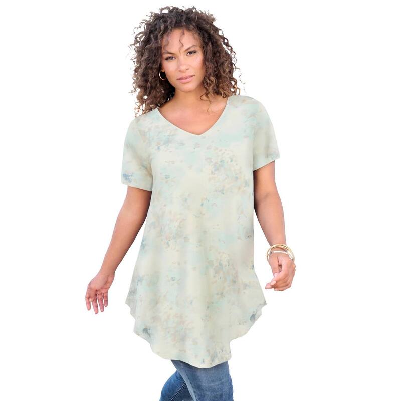 ロアマンズ レディース トップス Tシャツ Vネック ドレープラスサイズ Roaman's Women's Plusize Ultra Drape V-Neck Swing Tunic Top Blue Mist ブルー