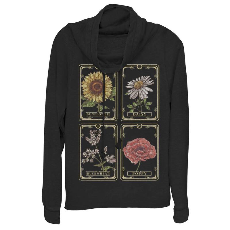 アンブランデッド レディース トップス プルオーバー グラフィック Unbranded Juniors\u0027 Sunflower Tarot Playing Card Cowlneck Graphic Lightweight Long Sleeve Black 黒いこと