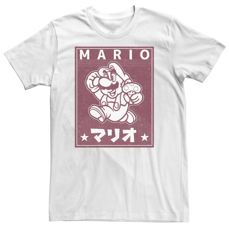 アニメキャラクター レディース トップス Tシャツ ヴィンテージ トール Licensed Character Big & Tall Nintendo Super Mario Kanji Jump Red Vintage Poster Tee White ホワイト