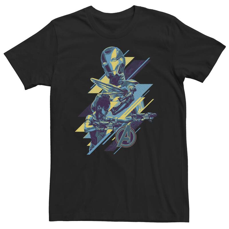 マーベル レディース トップス Tシャツ トール ロゴ Big & Tall Marvel Avengers Endgame Abstract Blue Hue Group Shot Logo Tee Black ブラック