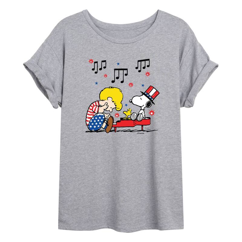 アニメキャラクター レディース トップス Tシャツ Licensed Character Juniors' Peanutschroeder USA Oversized Tee Grey グレー