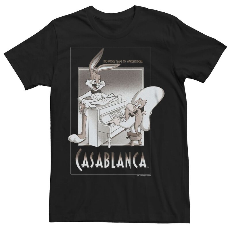 アニメキャラクター レディース トップス Tシャツ グラフィック Licensed Character Men's Looney Tunes Bugs And Yosemite Sam Casablanca Piano Graphic Tee Black ブラック