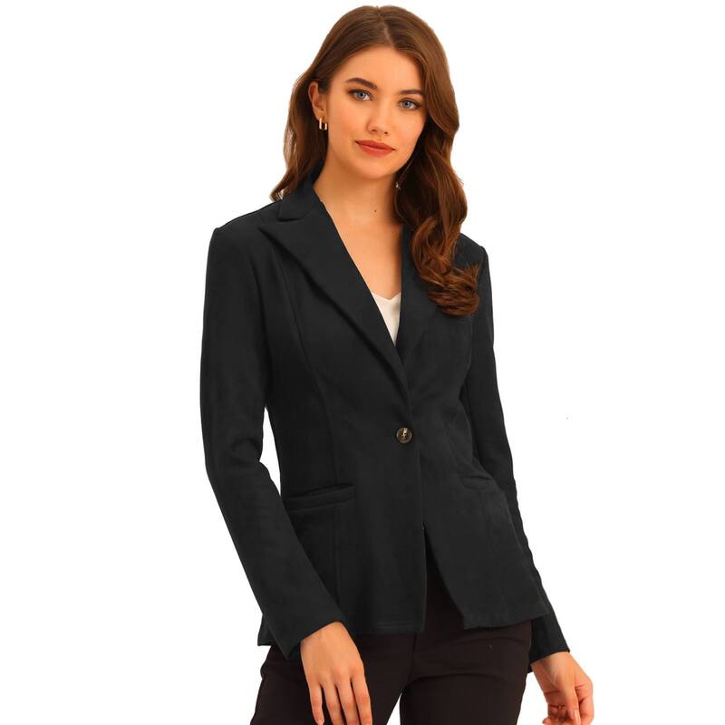 アレグラ ケー レディース アウター ジャケット・ブルゾン スエード ブレザー ALLEGRA K Women's Notched Lapelong Sleeve Button Office Faux Suede Blazer Black ブラック｜ReVida 店 15,315円